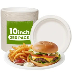 Biodegradable Round Plates - 6, 8 & 10 Inch - Compostable & Durable - 10 Inch, 250