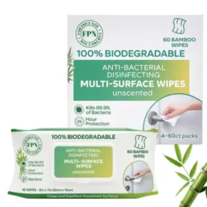 Biodegradable Antibacterial Multi-Surface Wipes Unscented 60ct Bamboos