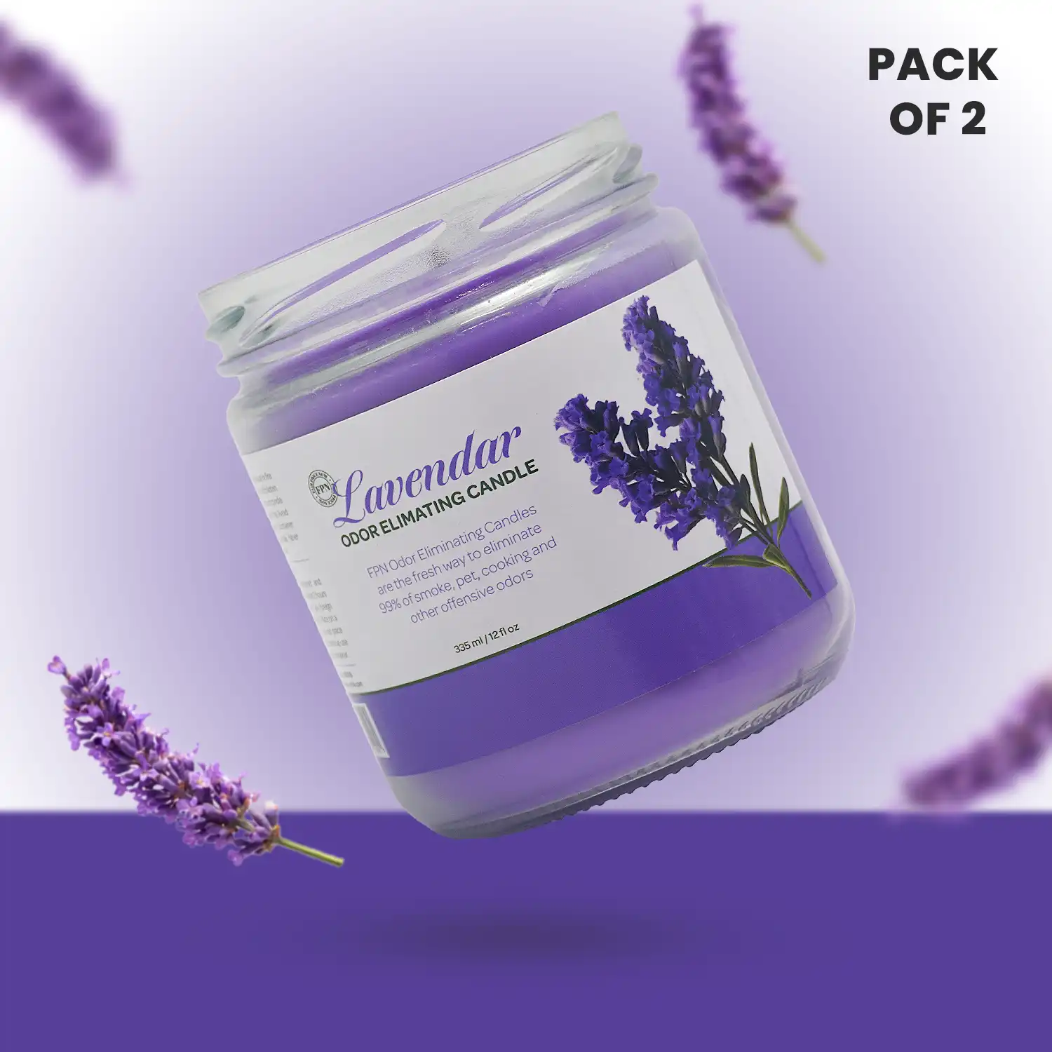 Lavender Odor-Eliminating Candle – Relaxation & Stress Relief - Pack of 2
