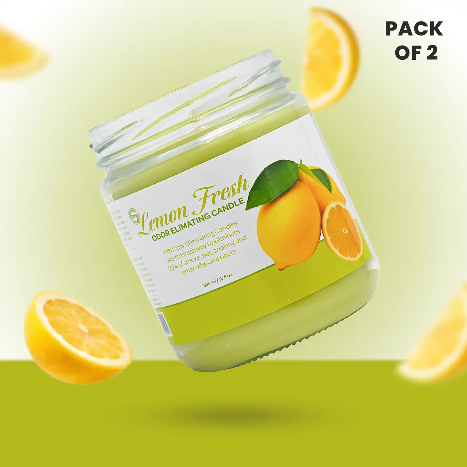 Lemon Fresh Odor-Eliminating Candle – Kitchen & Workspace Freshness - Pack of 2