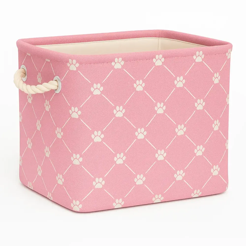 Medium Pink Polyester Pet Bin – Trellis Paw Design (Rectangle)