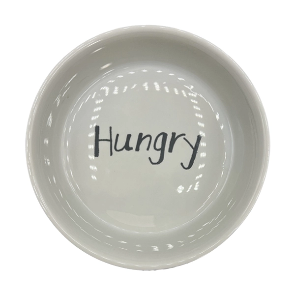 PET BOWL CHEVRON GRAY HUNGRY THIRSTY LARGE