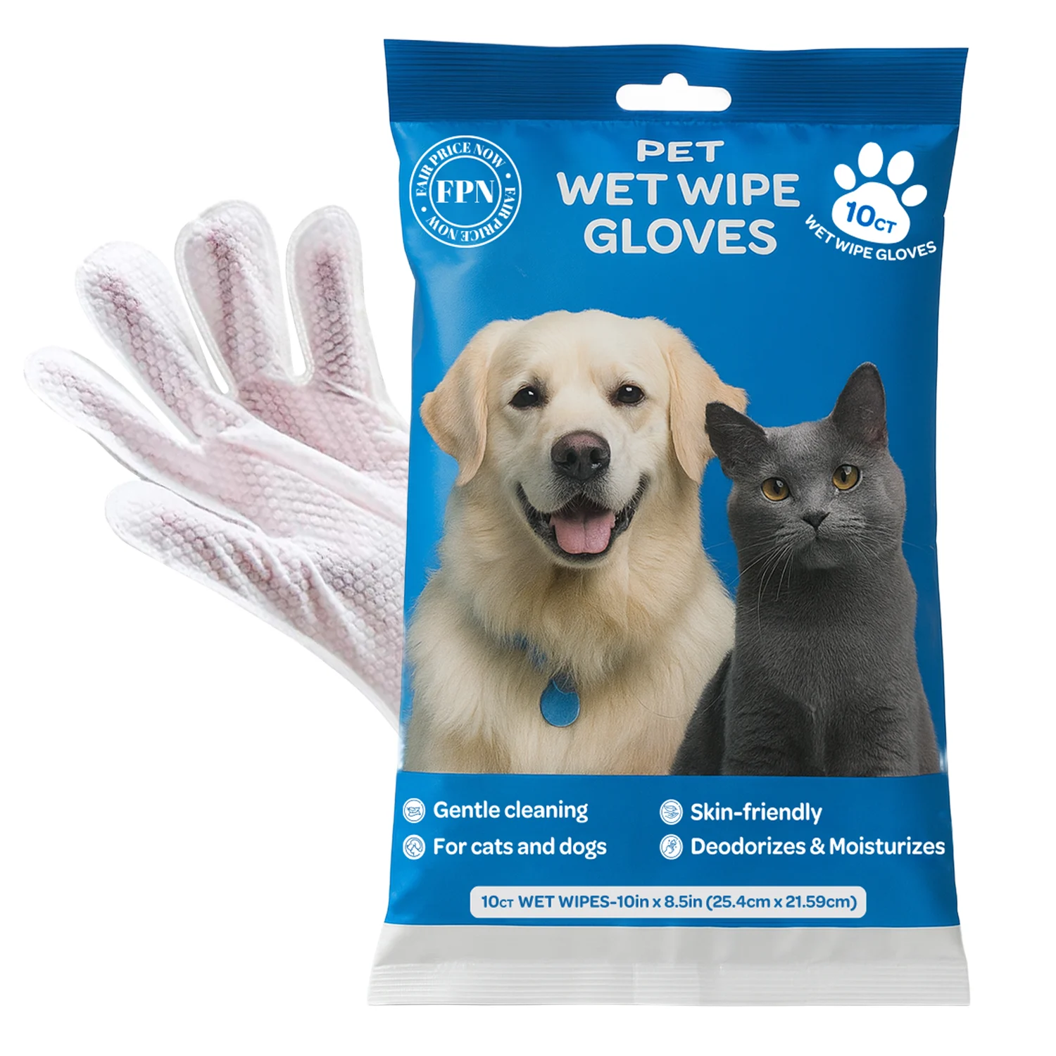 Pet Wipe Gloves – 10 Count | Gentle, Effective Cleaning for Dogs & Cats