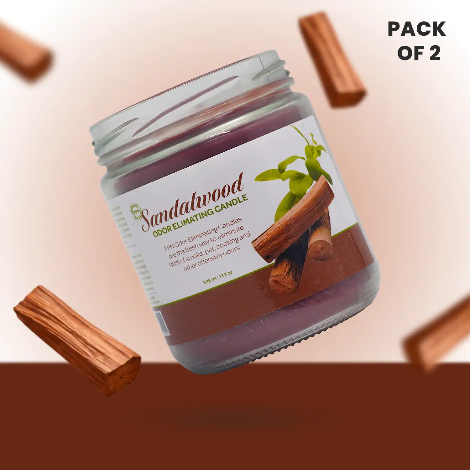 Sandalwood Odor-Eliminating Candle – Ideal for Meditation, Offices & Luxury Homes - Pack of 2