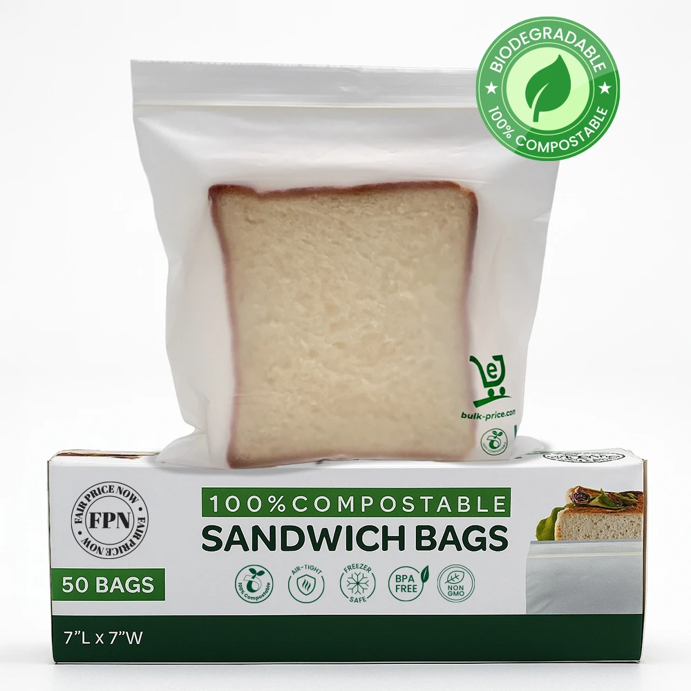Sandwich Bags 100% Compostable – Zip-Lock Freshness, BPA-Free & Leak-Proof