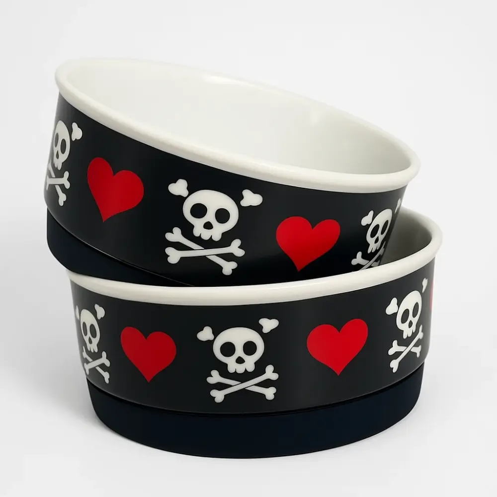 Small Bad to the Bone Pet Bowl Set of 2 Sturdy and Non-Slip Bowls