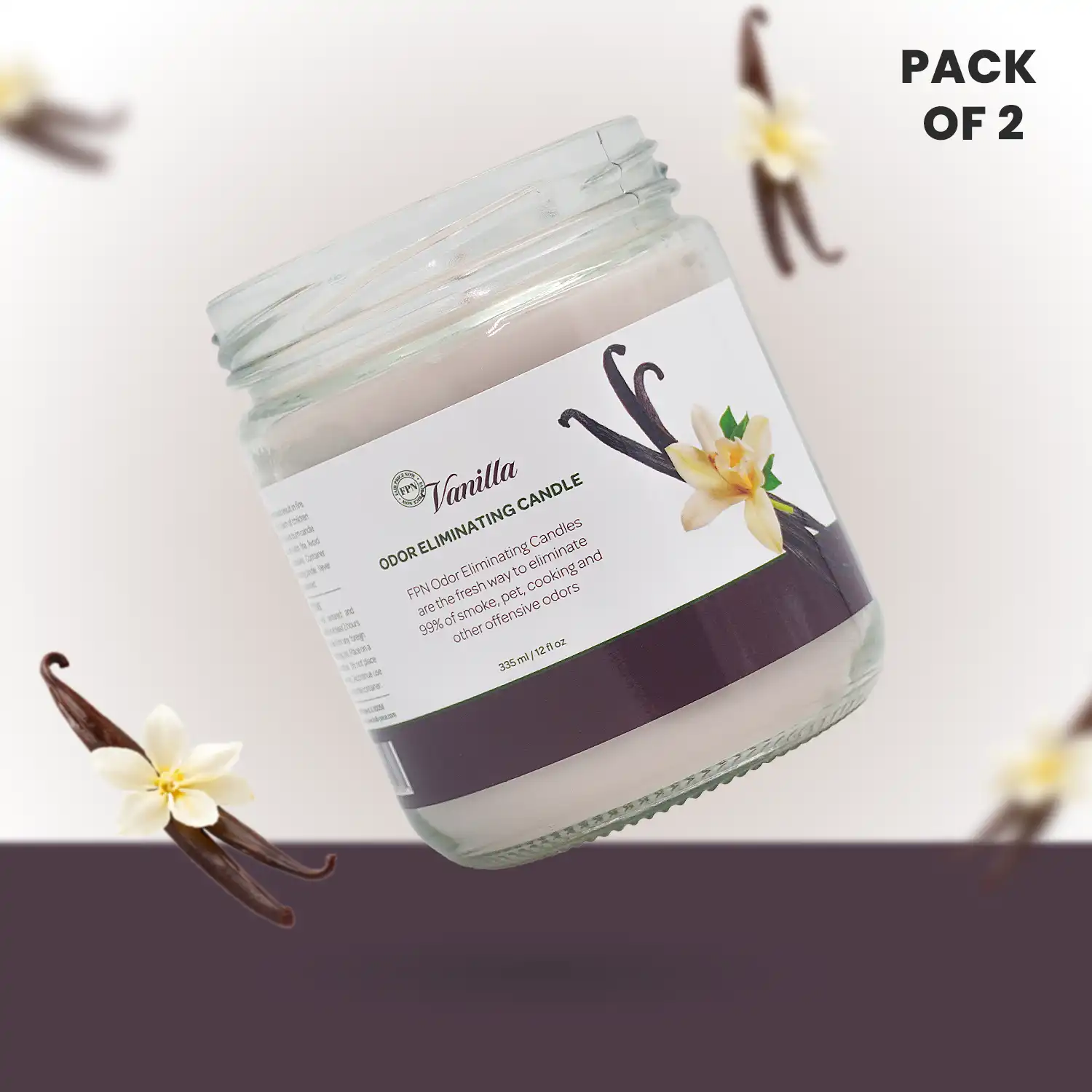 Vanilla Odor Eliminating Candle Pack of 2 – Long-Lasting Soy Wax Candles for Home & Pets