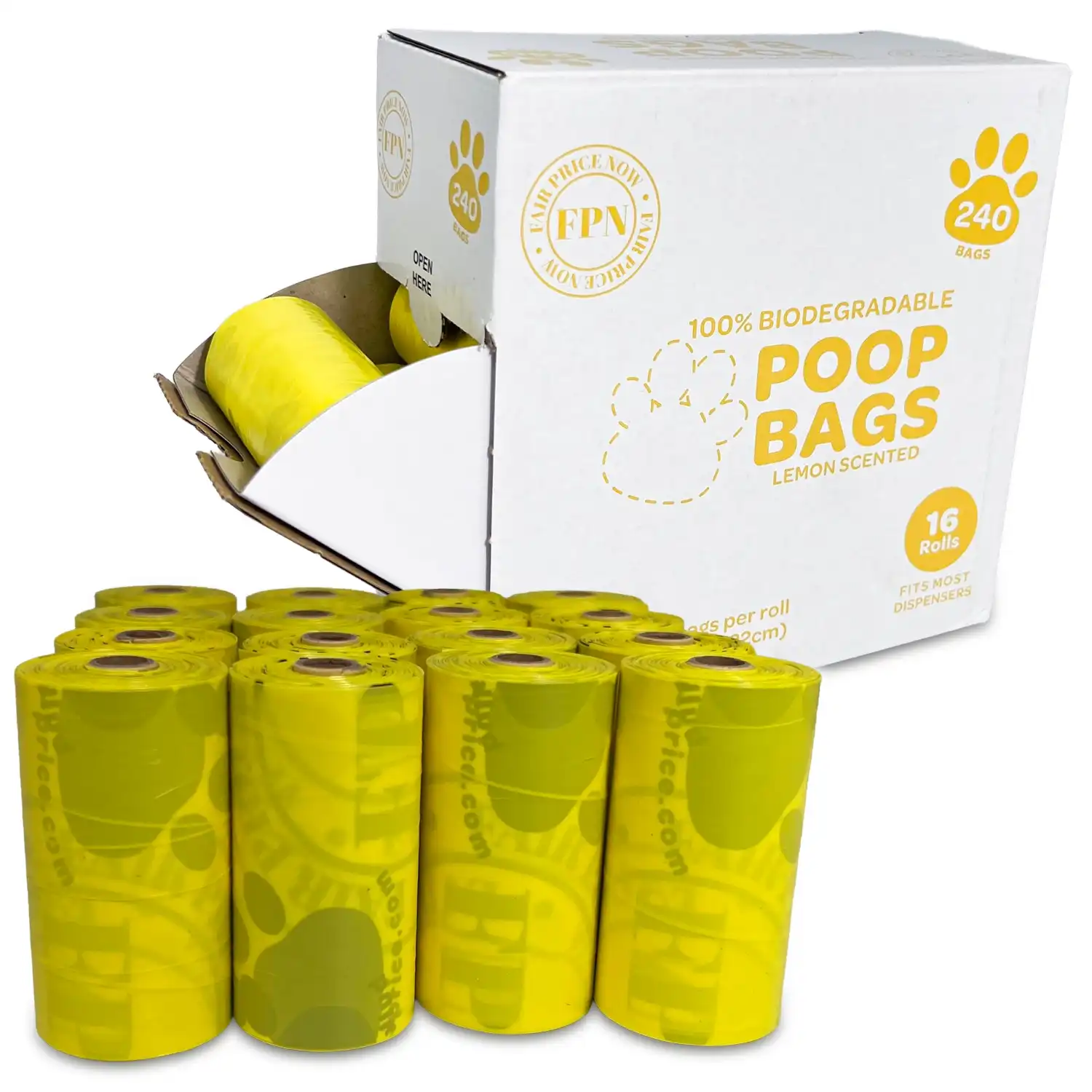 Dog & Cat Poop Bags Lemon Scented – 240 Count (Biodegradable, Leak-Proof, Easy-Tear Waste Bags for Dogs, Fits All Dispensers)