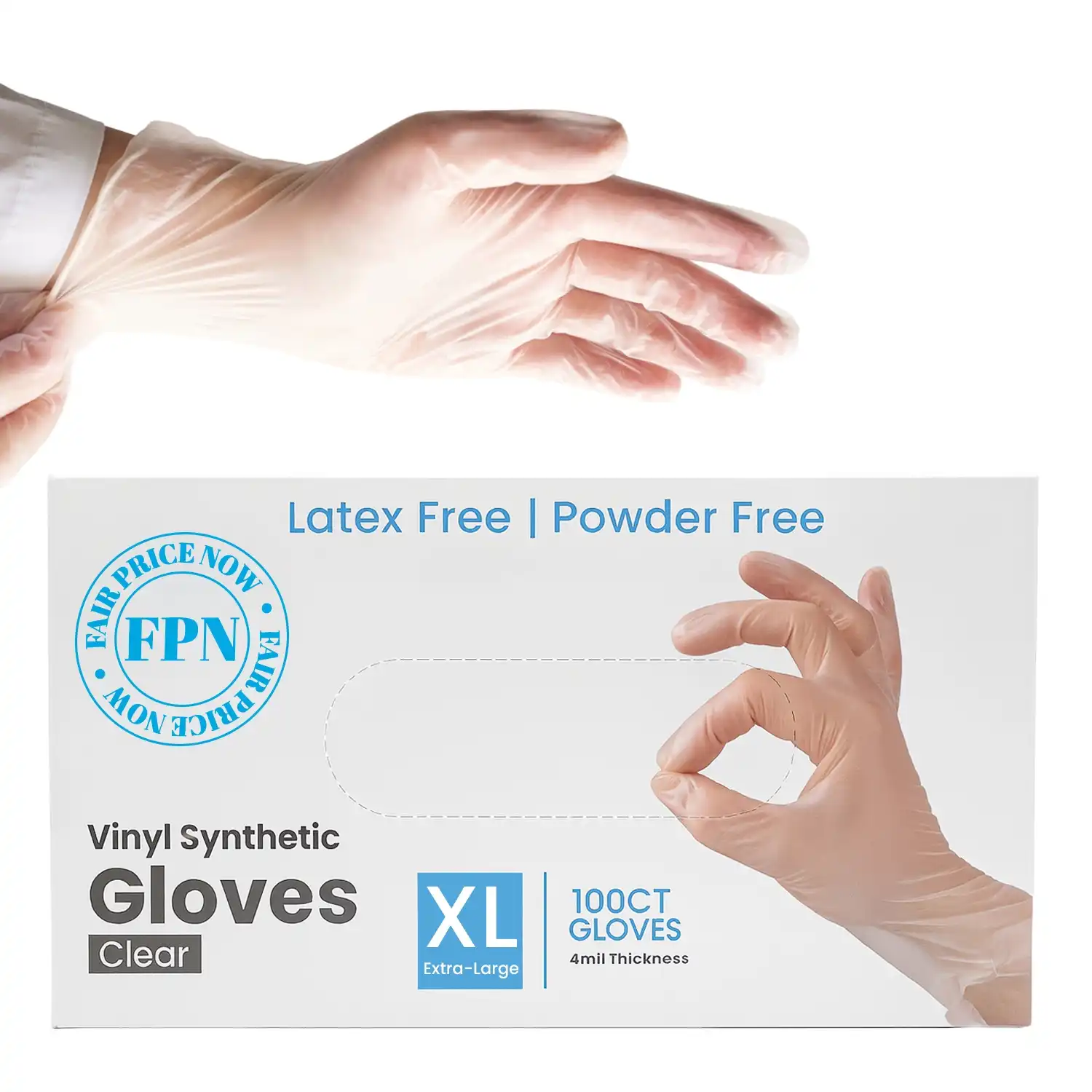 Vinyl Synthetic Clear Gloves, Latex-Free, Powder-Free S-XL Packs 1000